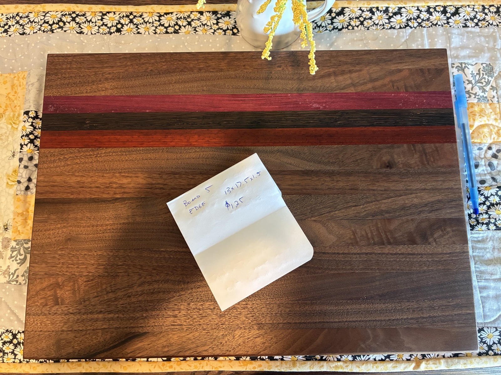 Walnut, Padauk & Purpleheart Edge Grain Board